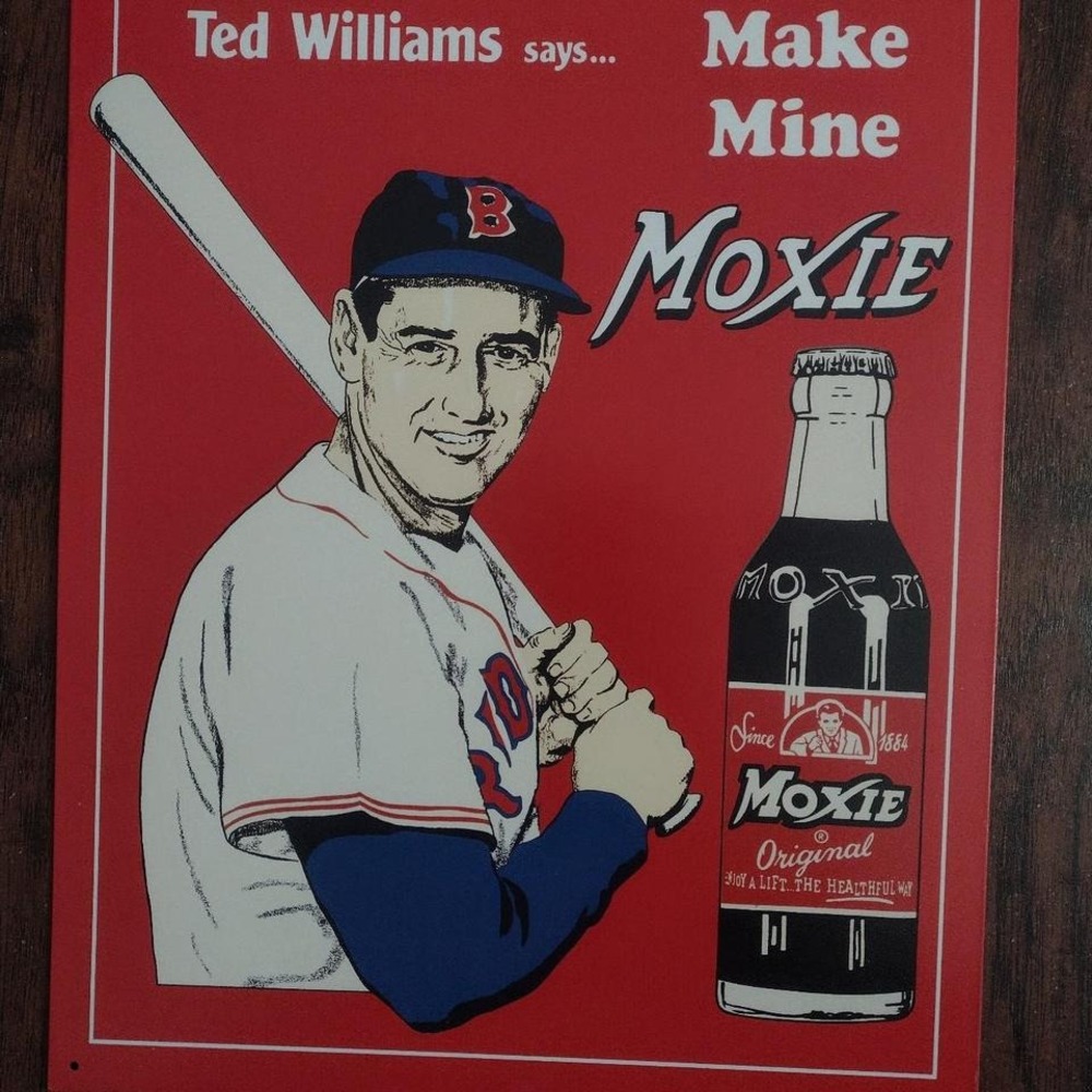 1950s Ted Williams Moxie poster baseball replica tin sign